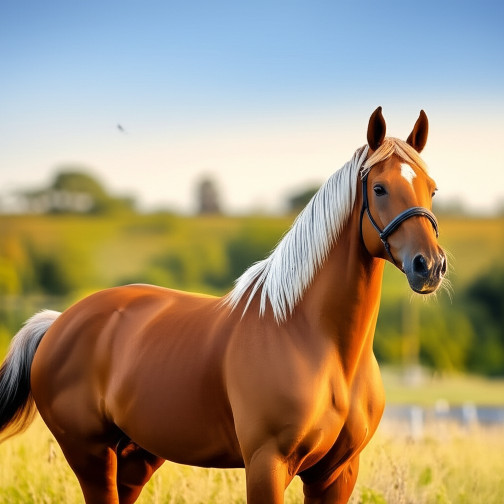 Beautiful horse in golden sunlight